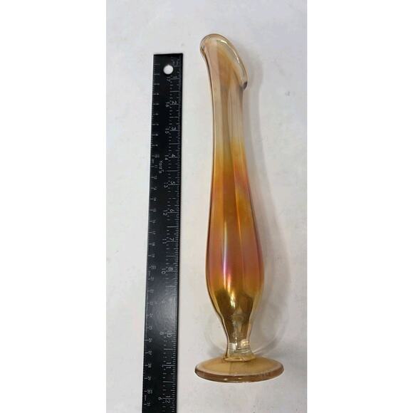 Vintage Swung Carnival Glass Vase Marigold Orange 12" - Picture 13 of 14